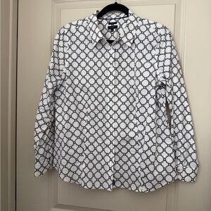 Talbots White and Black Geometric Shirt